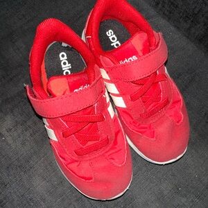 adidas Kids Red Athletic Sneakers with White Stripes